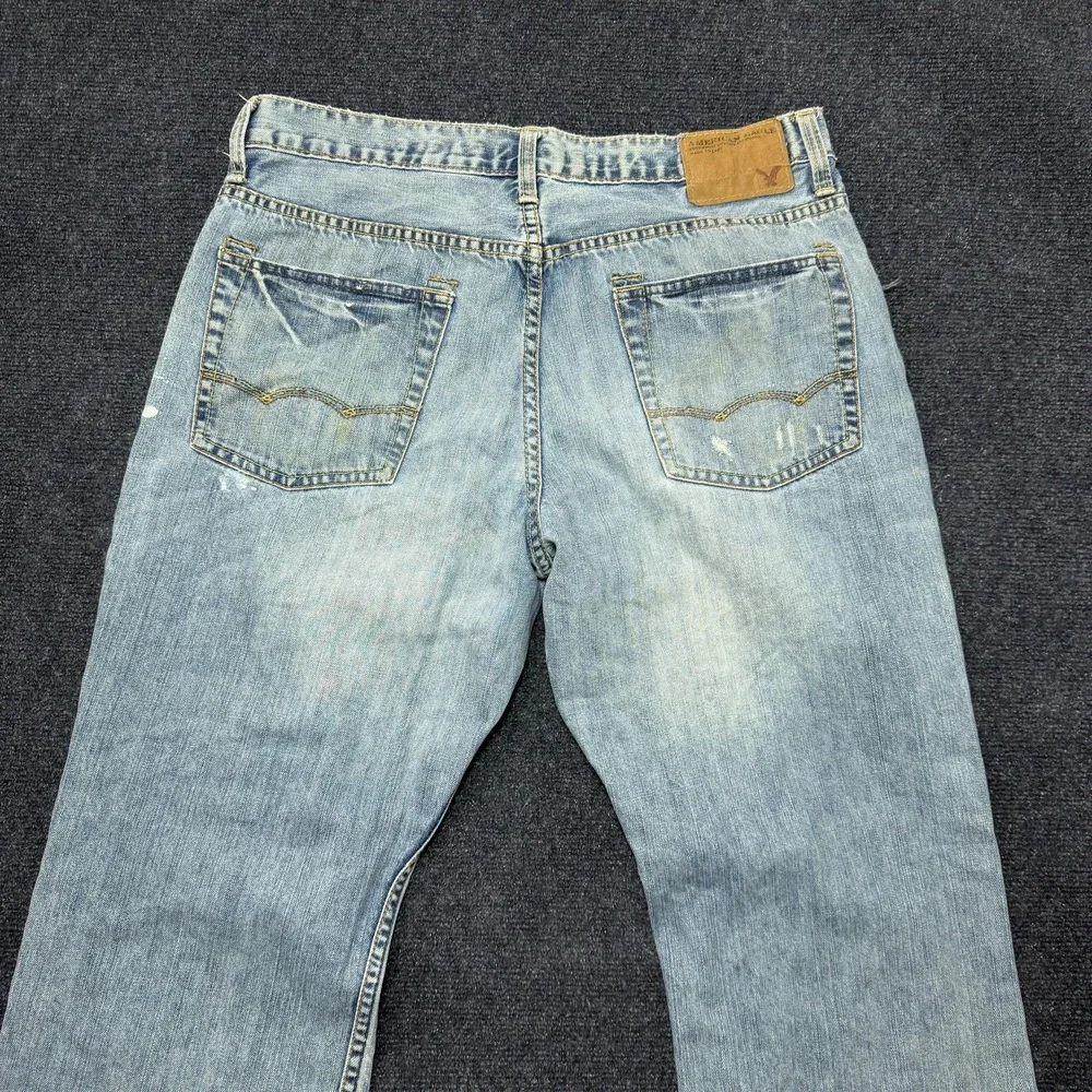 Y2K American Eagle Jeans Mens 33x30 Light Wash Denim Relaxed Straight Distressed